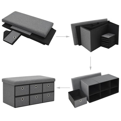 Banc de rangement tissu gris avec tiroirs