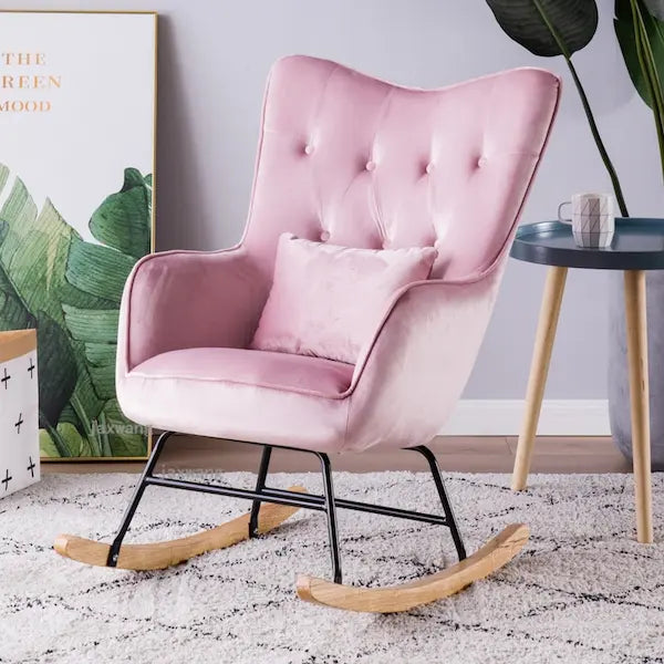 Chaise à bascule Moderne de style fauteuil avec assise confort capitonnée en velours