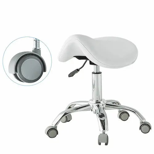 Tabouret ergonomique ajustable sur roulettes en forme de selle