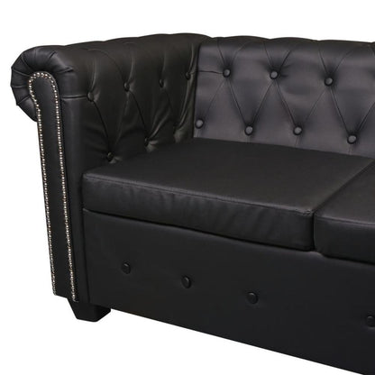 Canapé d'angle chesterfield noir 6 places
