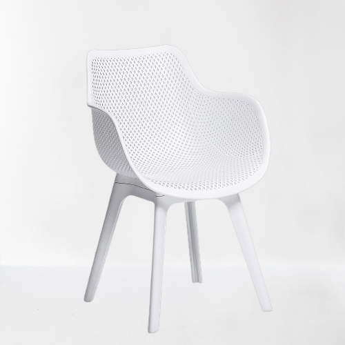 Chaise design blanche de style nordique en plastique effet nids d'abeilles avec accoudoirs