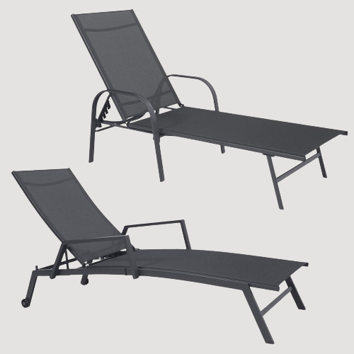 Chaise longue grise en aluminium et toile (lot de 2)