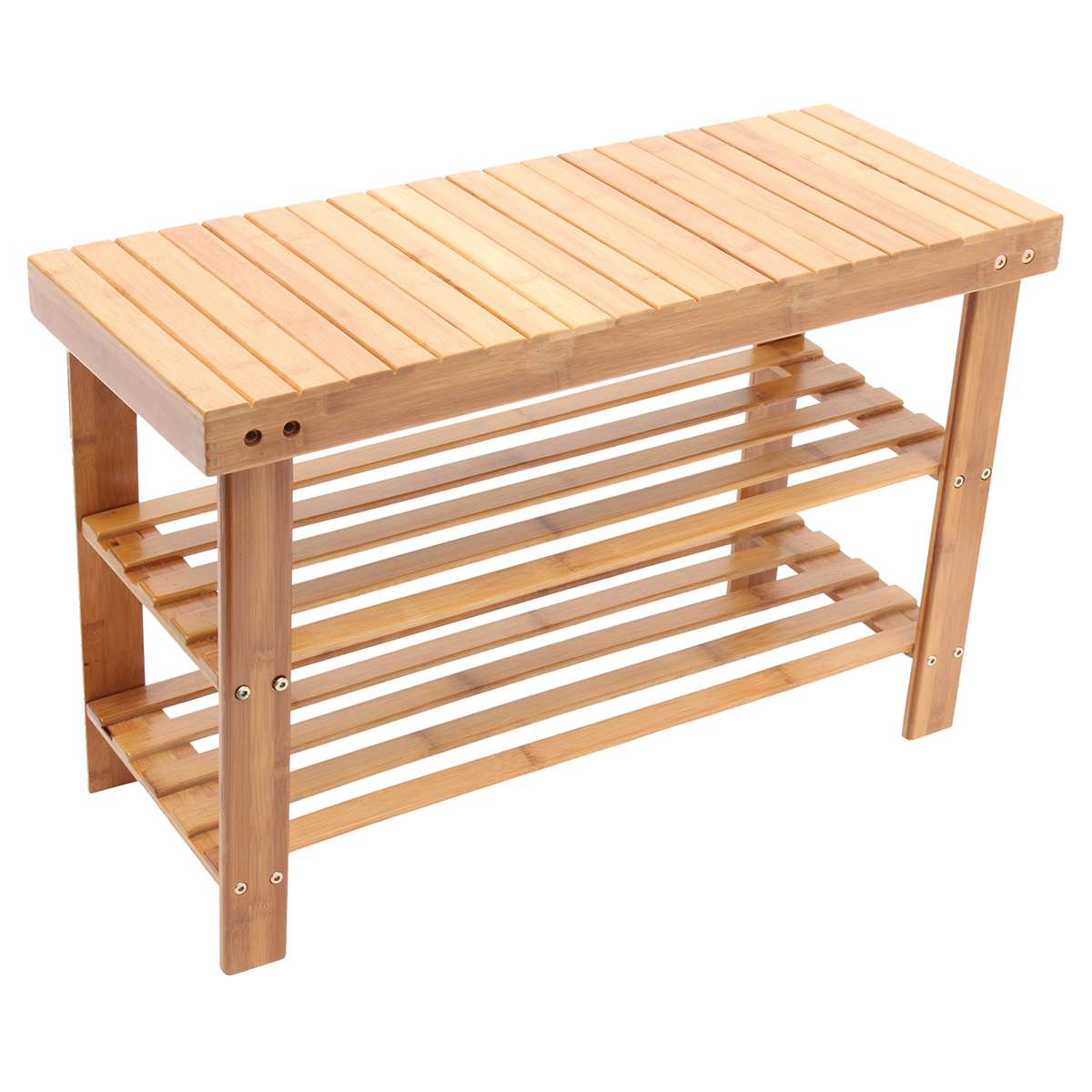 Banc de rangement en bois deux niveaux pour chaussures
