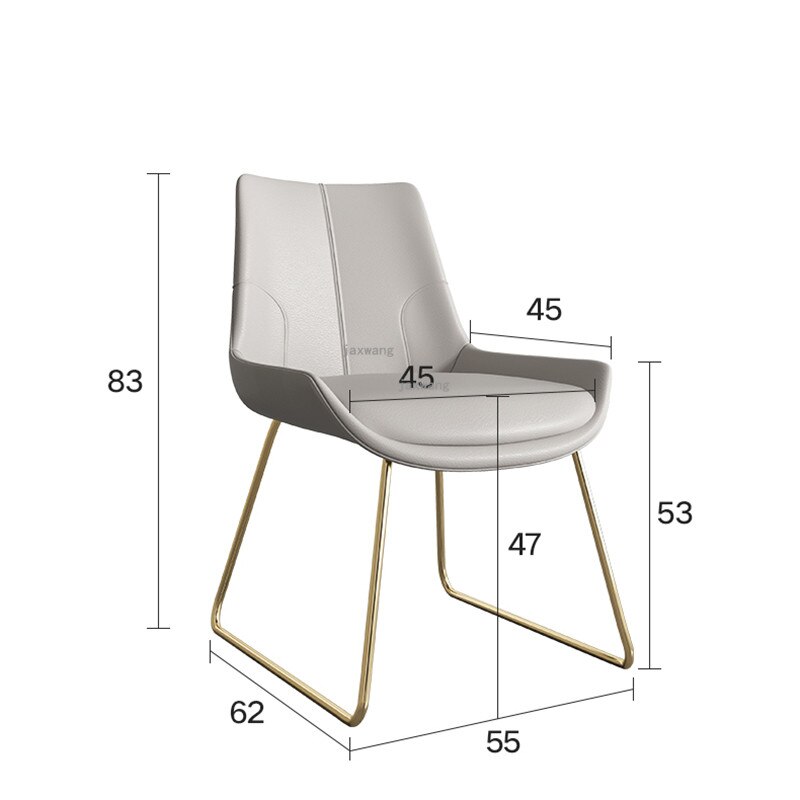 Chaise design en cuir gris et métal doré avec assise rembourrée