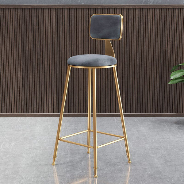 chaise de bar design haute en métal doré et assise en velours gris
