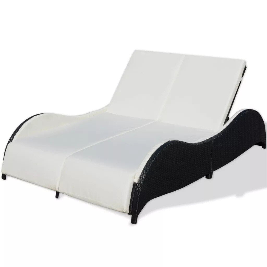 Transat double  moderne réglable noir et blanc en rotin