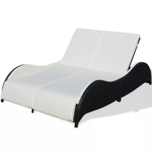 Transat double  moderne réglable noir et blanc en rotin