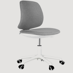 chaise de bureau moderne avec cadre blanc sur roullettes et assise en tissus gris