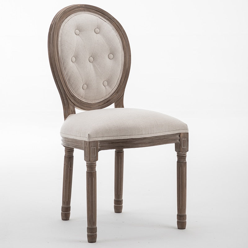 Chaise médaillon beige et bois blanchi
