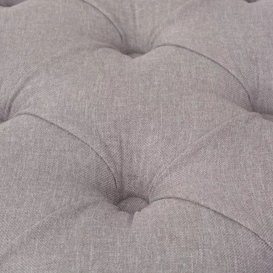 Banc design d'époque en bois et assise capitonnée en tissu gris