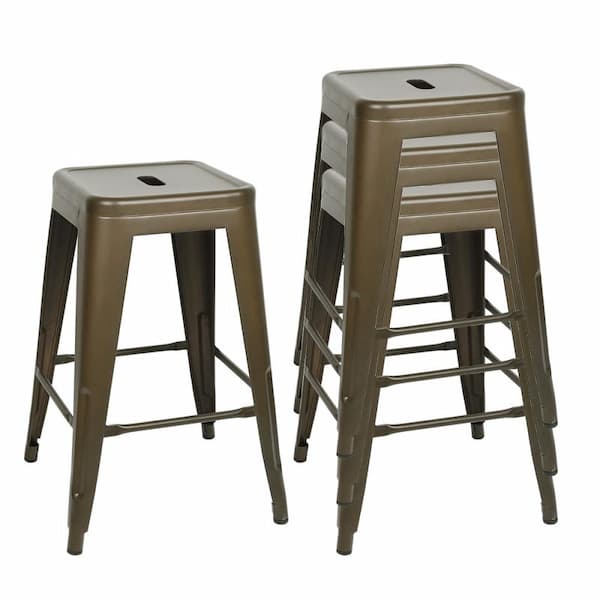 Tabouret vintage en métal avec repose pieds (lot de 4)