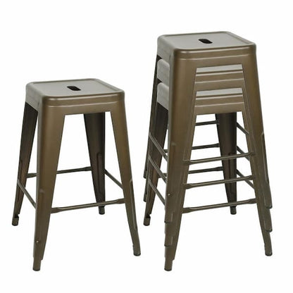 Tabouret vintage en métal avec repose pieds (lot de 4)