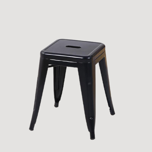 Tabouret vintage industriel en métal noir avec assise carrée 