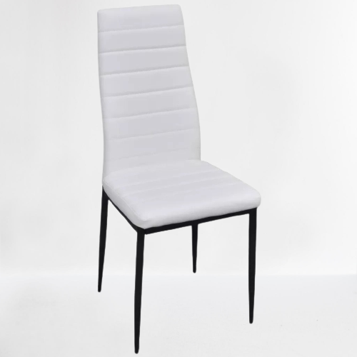 Chaise moderne pour salle à manger en simili cuir blanc et pieds en métal noir