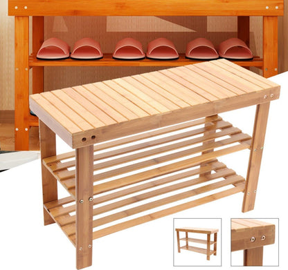 Banc de rangement en bois deux niveaux pour chaussures