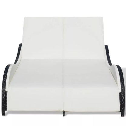 Transat double  moderne réglable noir et blanc en rotin