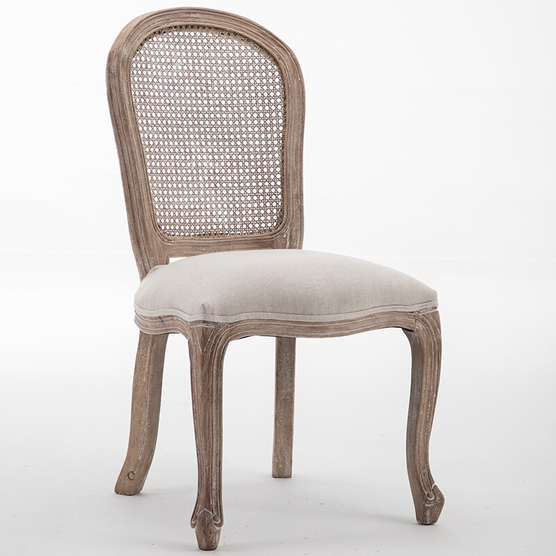 Chaise louis XVI en bois blanchi et tissu beige