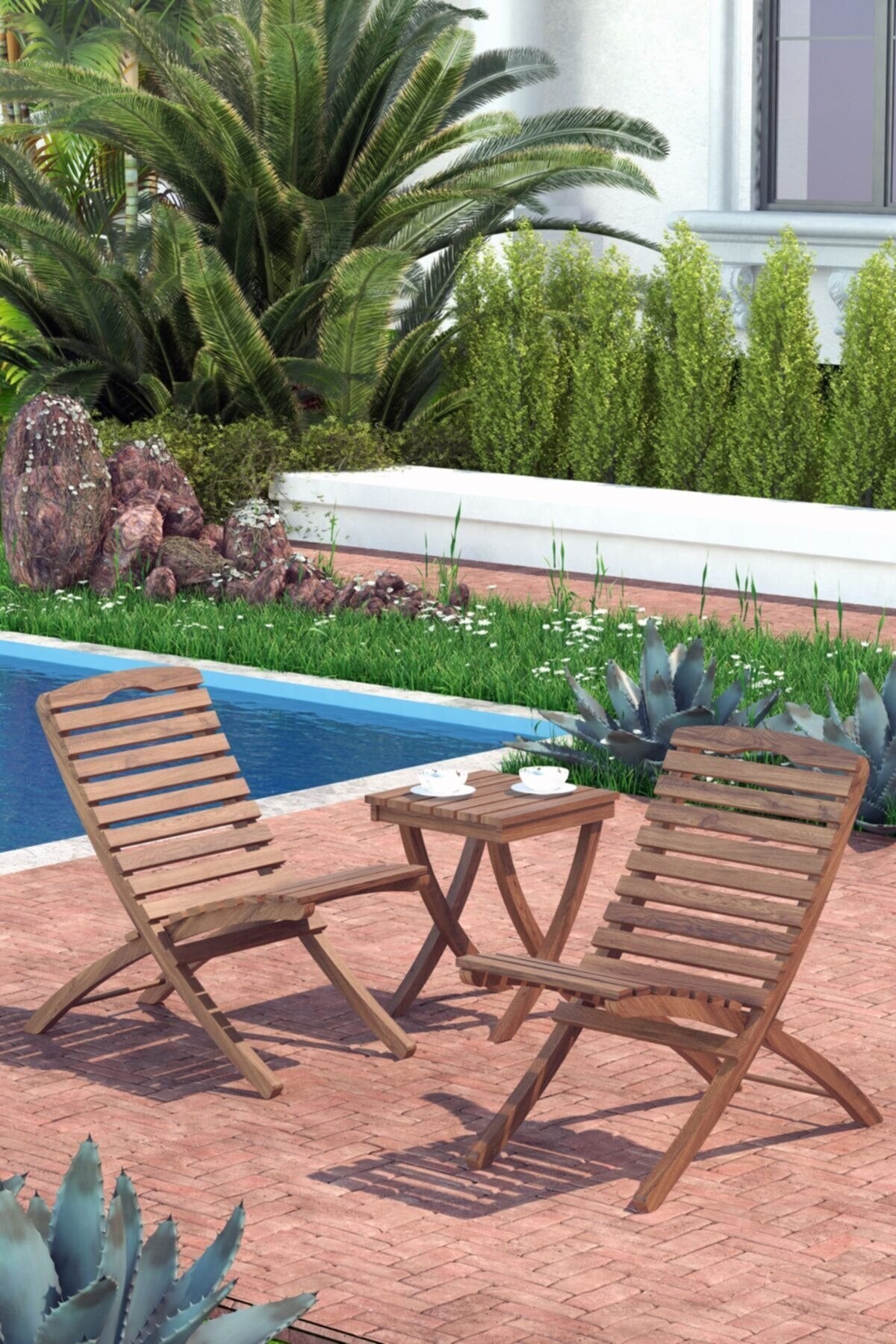 Chaise pliable de terrasse en bois (lot de 2)