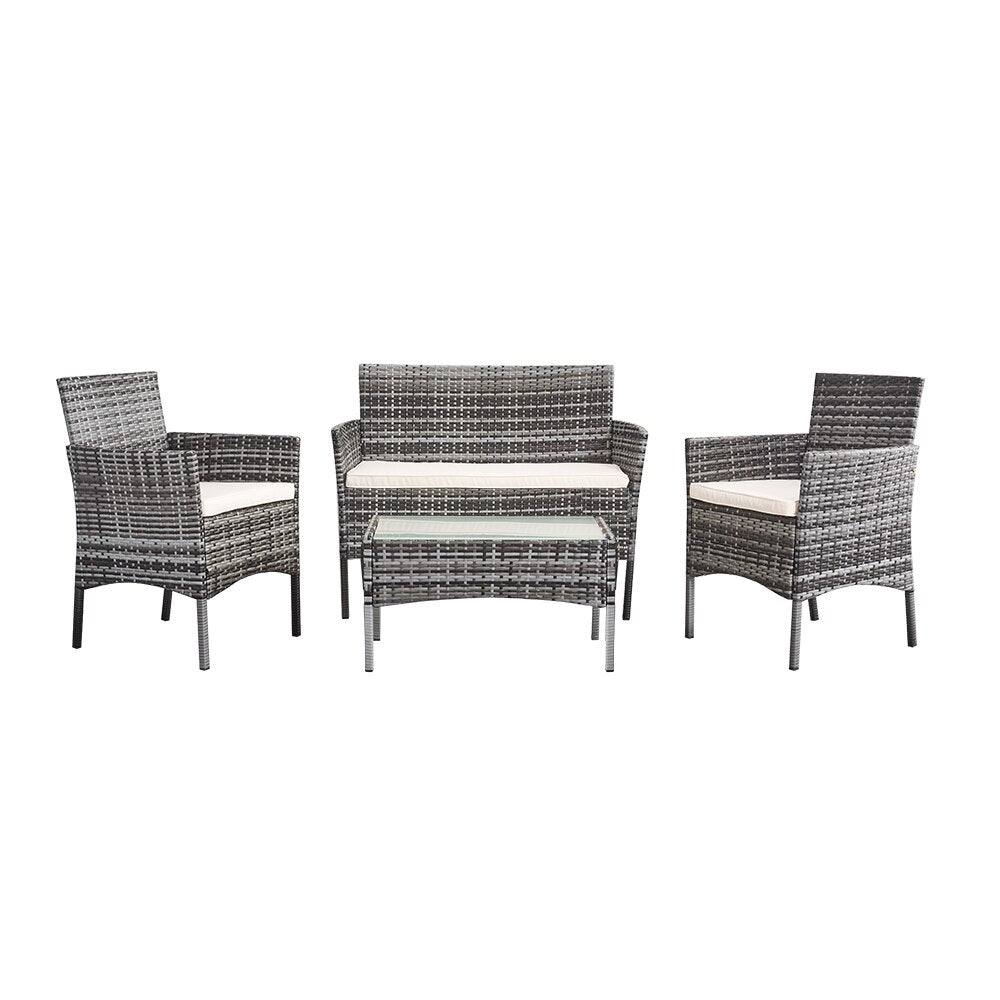 Chaise design en rotin  (lot de 3) avec table basse