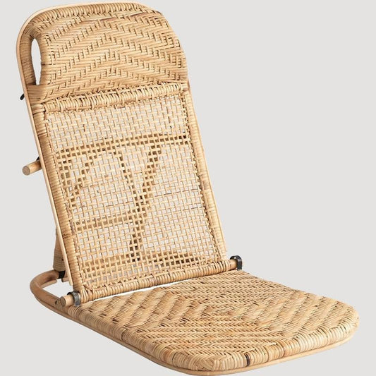 Transat pliable en rotin  beige avec têtière ergonomique