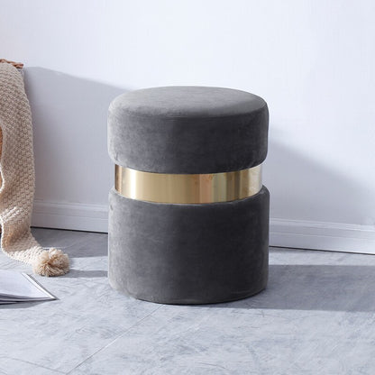 Tabouret design en velours avec bande en métal doré