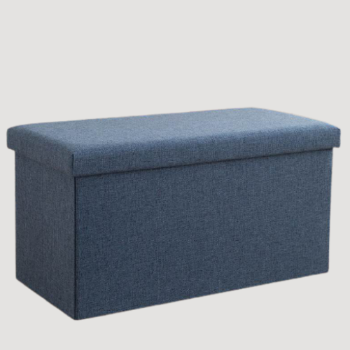 Banc de rangement en tissu chiné bleu avec couvercle