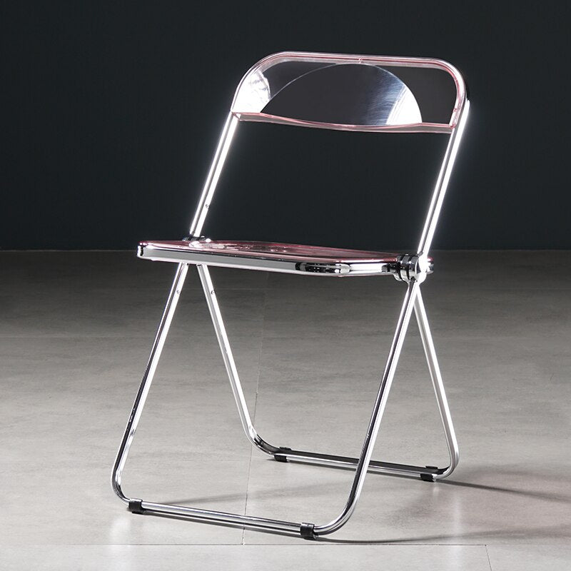 Chaise pliante métal chromé et polycarbonate beige transparent