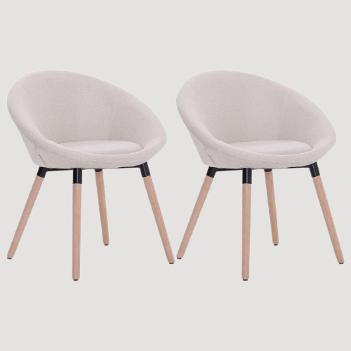 Lot de 2 chaises scandinaves en tissu et bois avec assise évasée