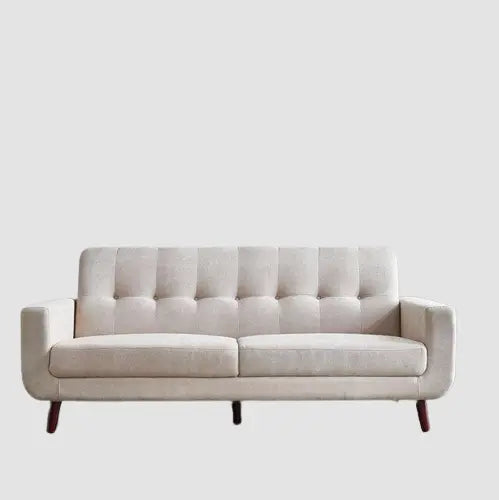Canapé scandinave capitonné pieds marrons tissu crème