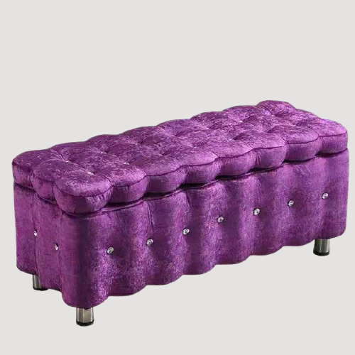 Banc de rangement en velours et métal de type coffre