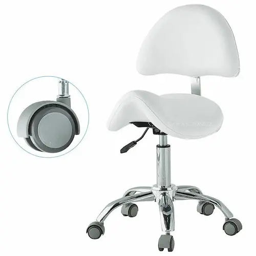 Tabouret ergonomique ajustable sur roulettes en forme de selle