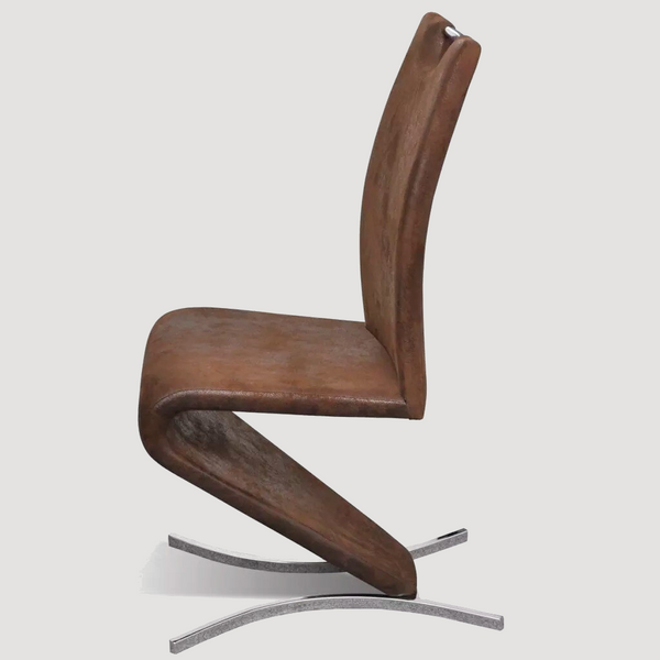 chaise design en cuir retourné marron 