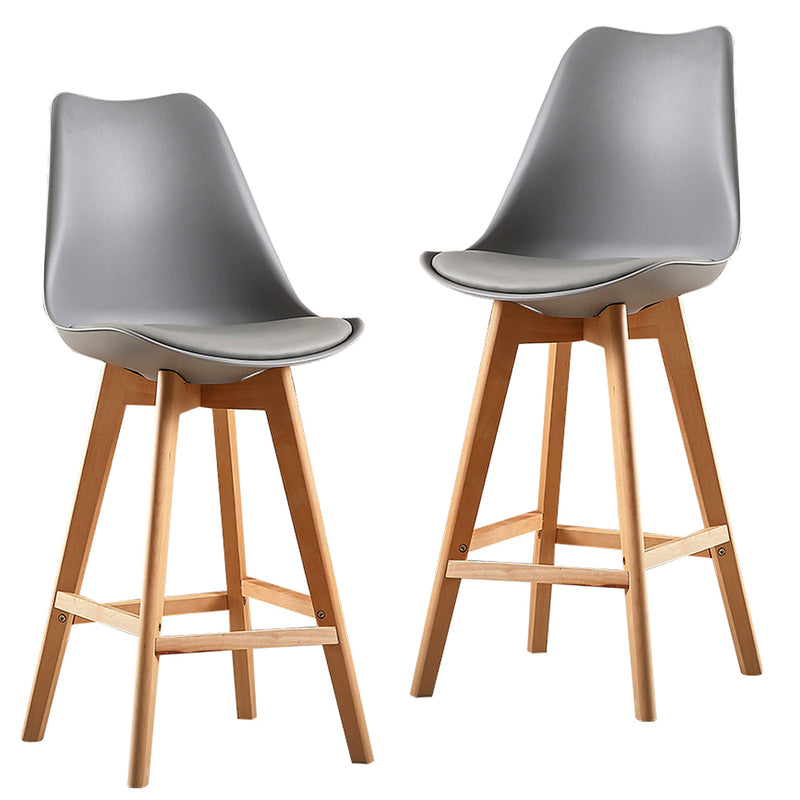 Lot de 2 chaise de bar scandinave grise confortable dossier haut pieds bois clair