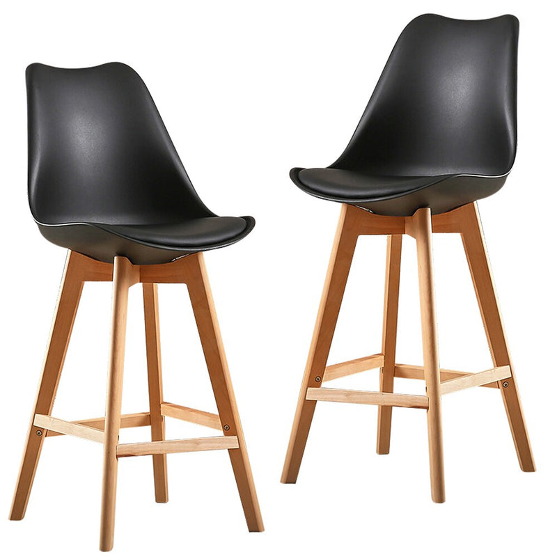 Lot de 2 chaise de bar scandinave noir confortable dossier haut pieds bois clair