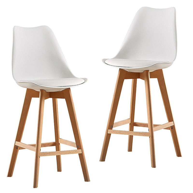Lot de 2 chaises de bar scandinaves blanches confortables dossier haut pieds bois clair