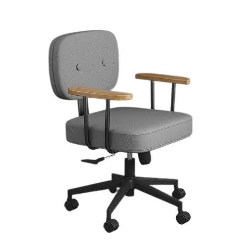 Chaise de bureau scandinave contemporaine sur roulettes avec accoudoirs bois – Gris