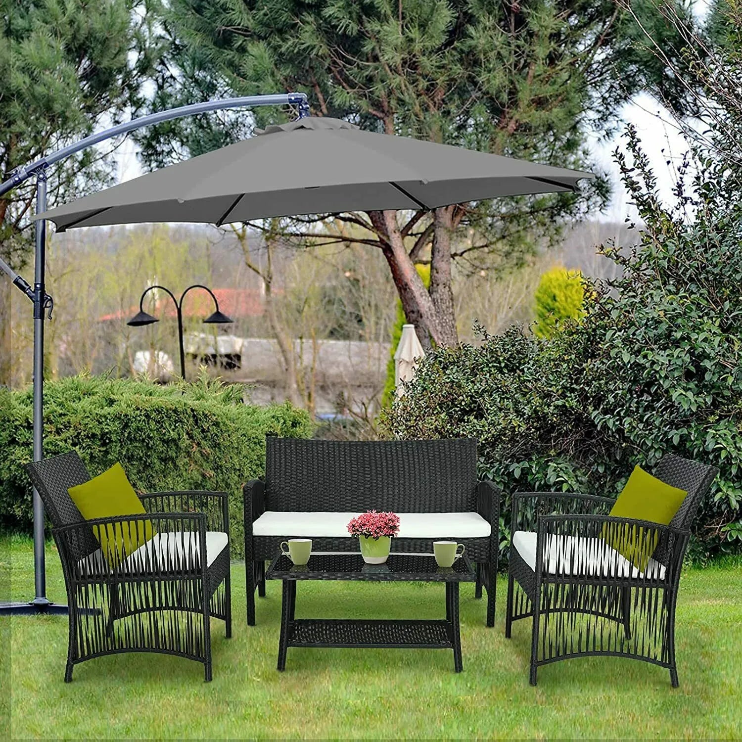 Canapé jardin en rotin avec lot de 2 chaises et table assorties pour salon de jardin