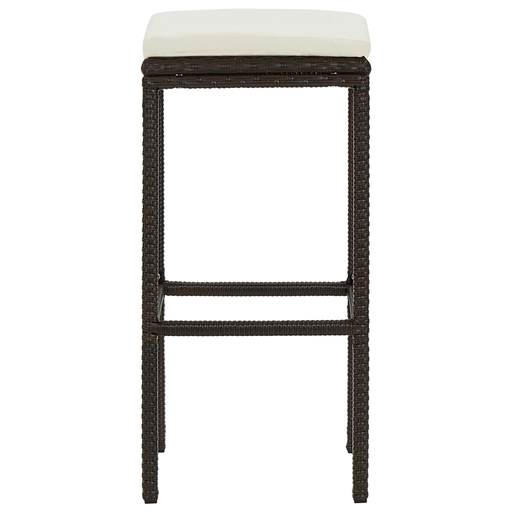 Tabourets de bar rotin noir avec repose pieds et coussin d'assise blanc cassé
