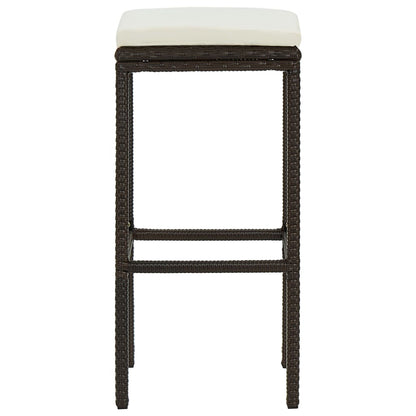 Tabourets de bar rotin noir avec repose pieds et coussin d'assise blanc cassé
