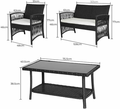 Canapé jardin en rotin avec lot de 2 chaises et table assorties pour salon de jardin
