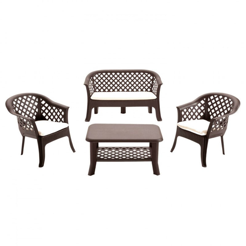 Chaise vintage avec banquette et table de jardin ou terrasse