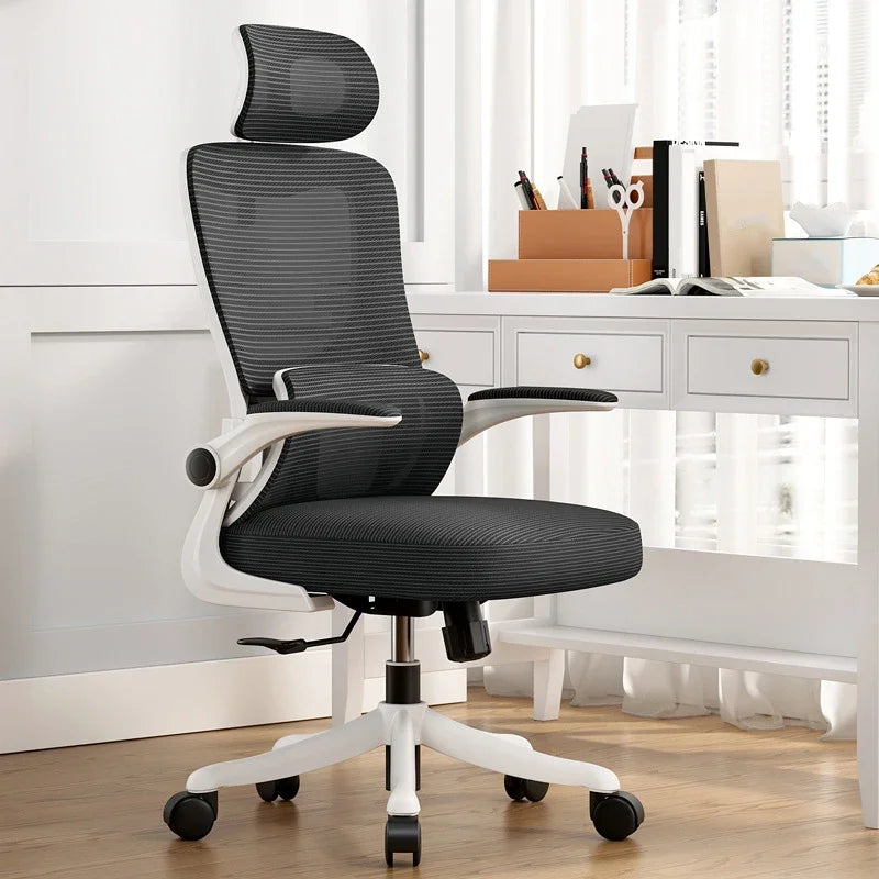Chaise de bureau ergonomique à roulettes ajustable avec renfort lombaire et accoudoirs ajustables