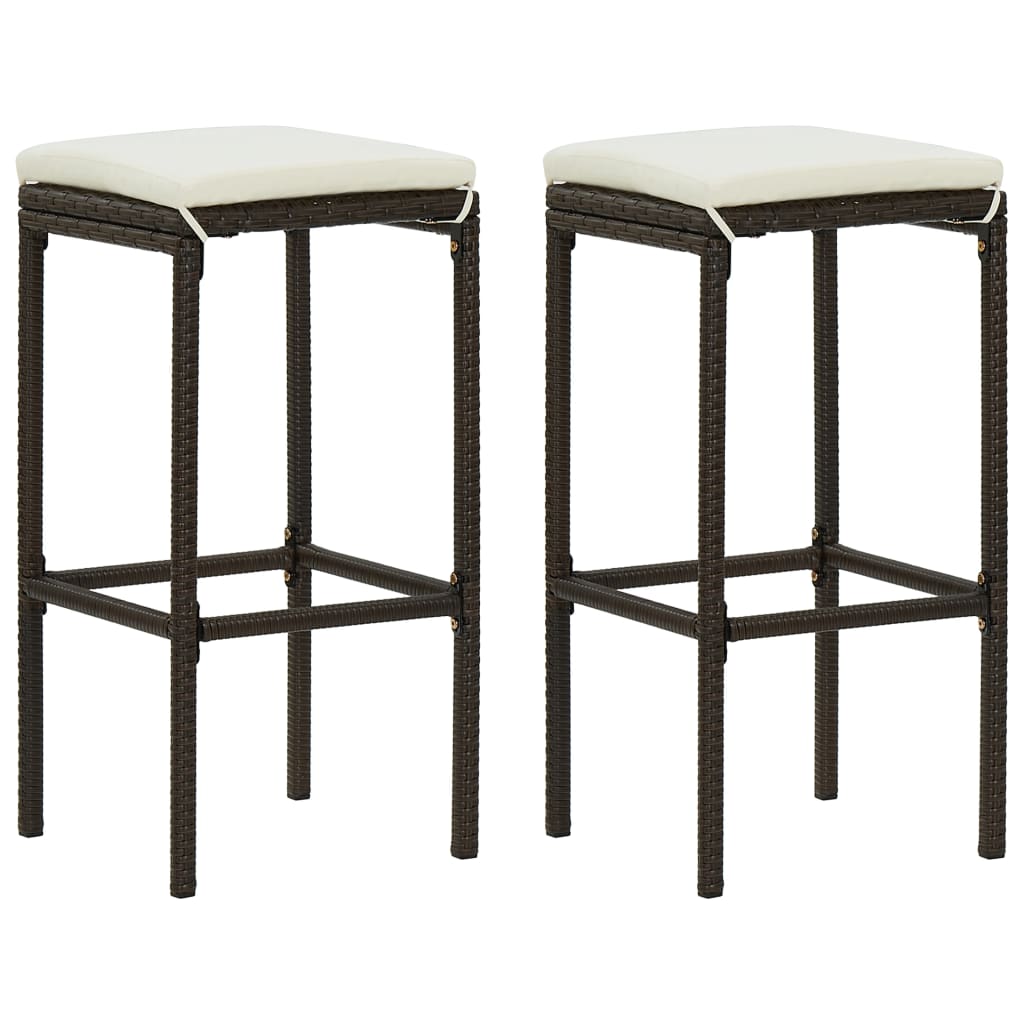 Tabourets de bar rotin noir avec repose pieds et coussin d'assise