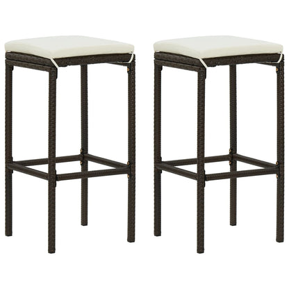 Tabourets de bar rotin noir avec repose pieds et coussin d'assise