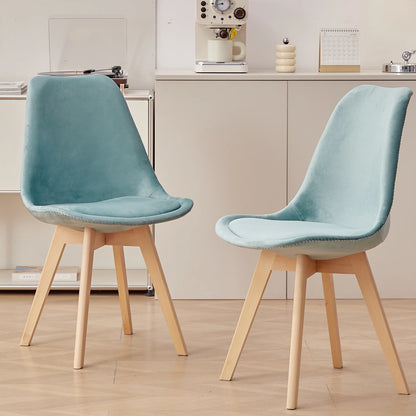 Chaise scandinave velours avec coussin d'assise et pieds en bois clair