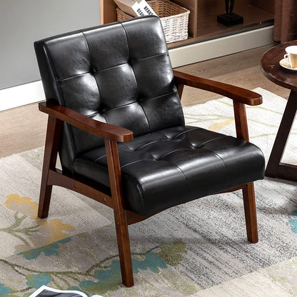 Petit fauteuil style capitonné cuir et bois