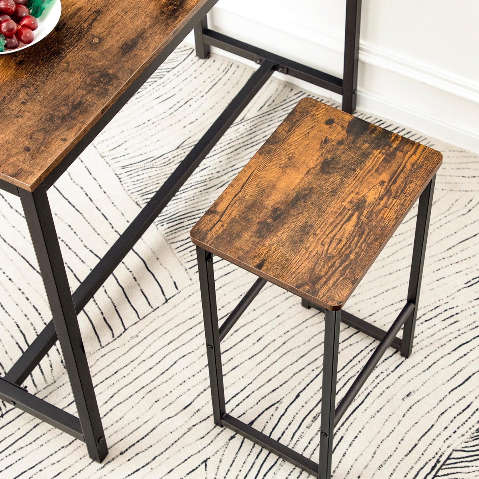 Tabouret de bar industriel hauteur 65 cm assise rectangulaire 