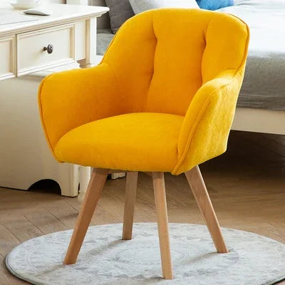 Chaise de bureau design et confortable piètement bois et assise tissu – Jaune