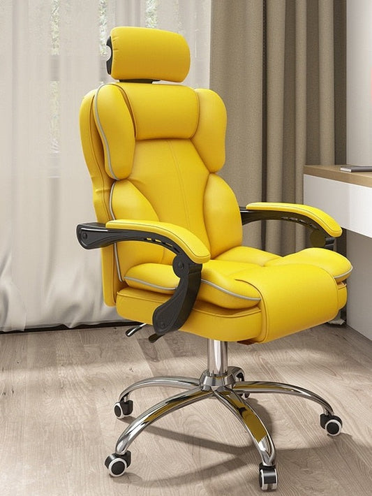 Chaise de bureau rotative sur roulettes assise fauteuil ergonomique à multiples renforts et inclinable – Jaune