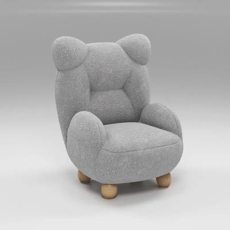 Fauteuil scandinave bouclette blanc cassé pieds en bois boule BEARY